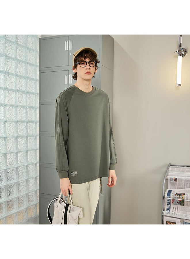 TonLion Tangshi  Autumn Men's Raglan Sleeve Patchwork Crew Neck Long Sleeve T-shirt - Image 2