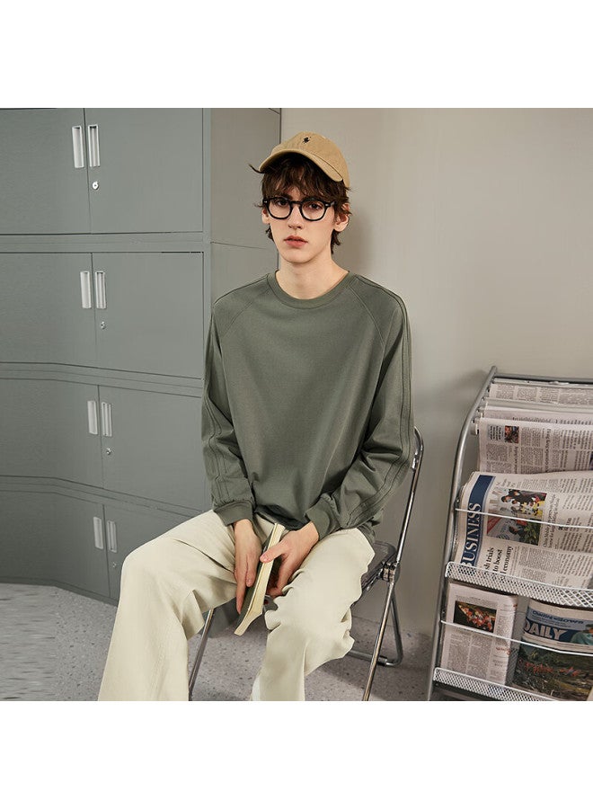 TonLion Tangshi  Autumn Men's Raglan Sleeve Patchwork Crew Neck Long Sleeve T-shirt - Image 3