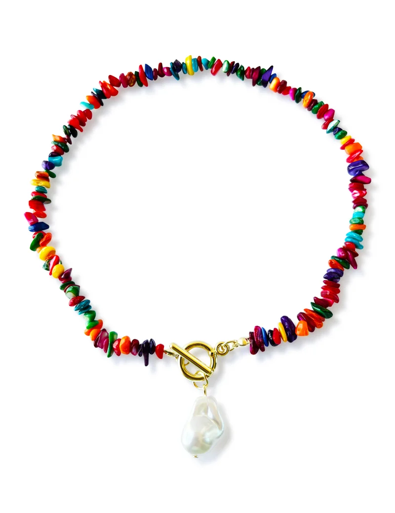 هزمير جولري Aura Gems & Baroque Pearl Choker Necklace