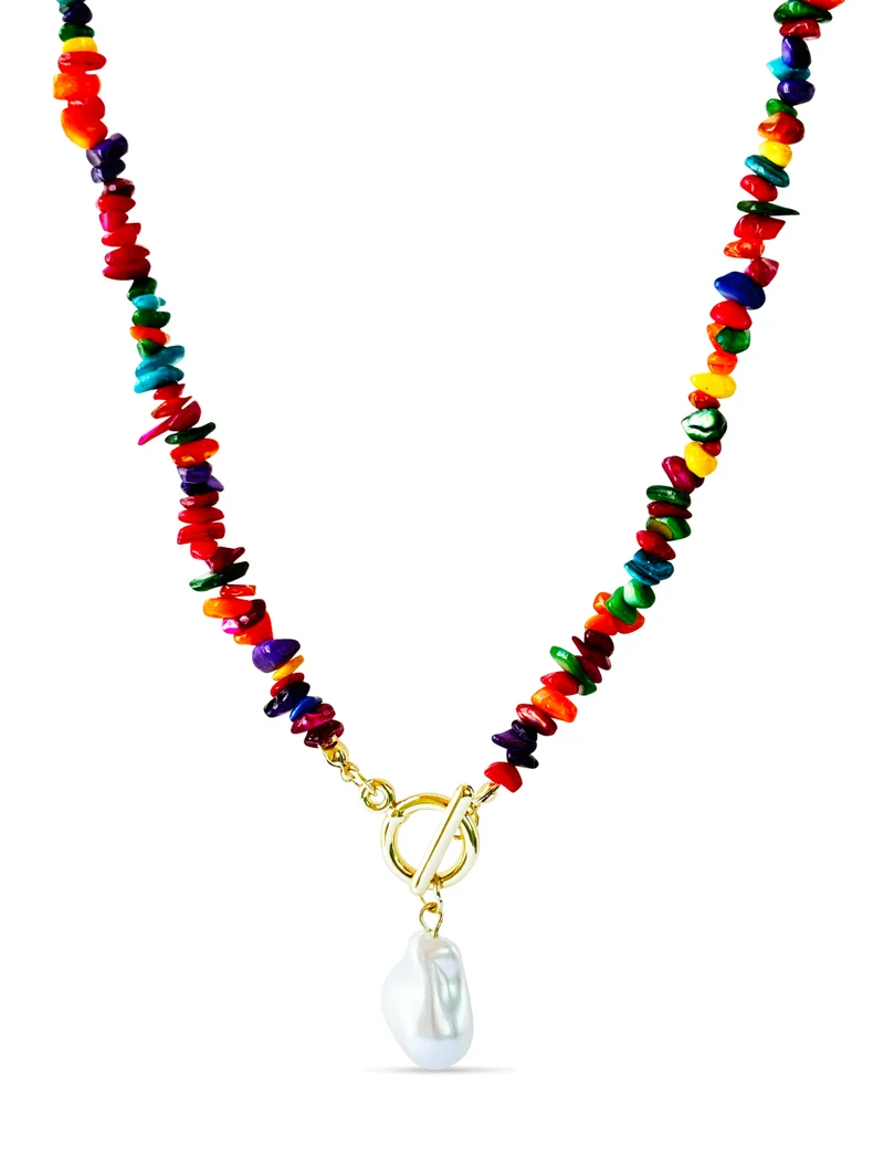 Hzmer Jewellery Aura Gems & Baroque Pearl Choker Necklace