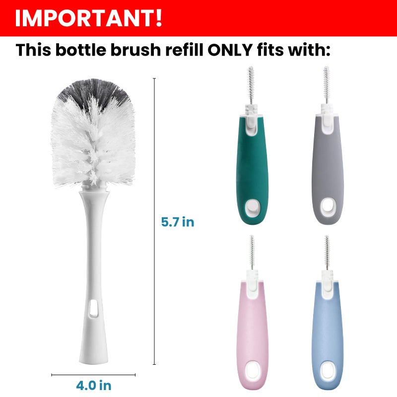 RIMAY Bottle Brush Replacement Head for OXO Bottle Brush Tot Only, 2 Pack Bottle Brush Refills, Dual Bristle Design for Baby Bottles, Water Bottles, Glasswares - Image 2