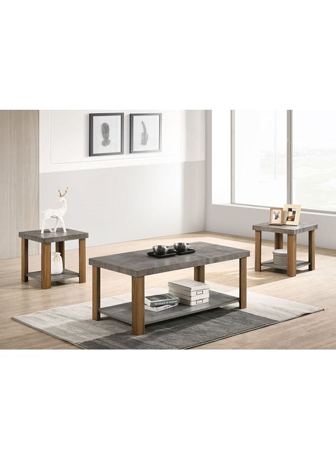 DANUBE HOME - Wenno Coffee and 2 End Table Set Multifunctional Living Room Table Space Saving Center Table Modern Design Furniture for Home L 110 x W 55 x H 45 cm Grey & Walnut - Image 1