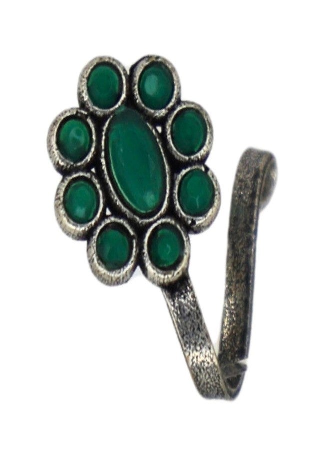 JWELLA Set of 3 Oxidised Silver Antique Tribal Clip On Nose Pin Combo Set for Women and Girls, Stylish Traditional Nosepins with Multiple Designs, Lightweight Nose Jewellery. - Image 5