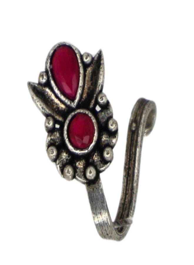 JWELLA Set of 3 Oxidised Silver Antique Tribal Clip On Nose Pin Combo Set for Women and Girls, Stylish Traditional Nosepins with Multiple Designs, Lightweight Nose Jewellery. - Image 3