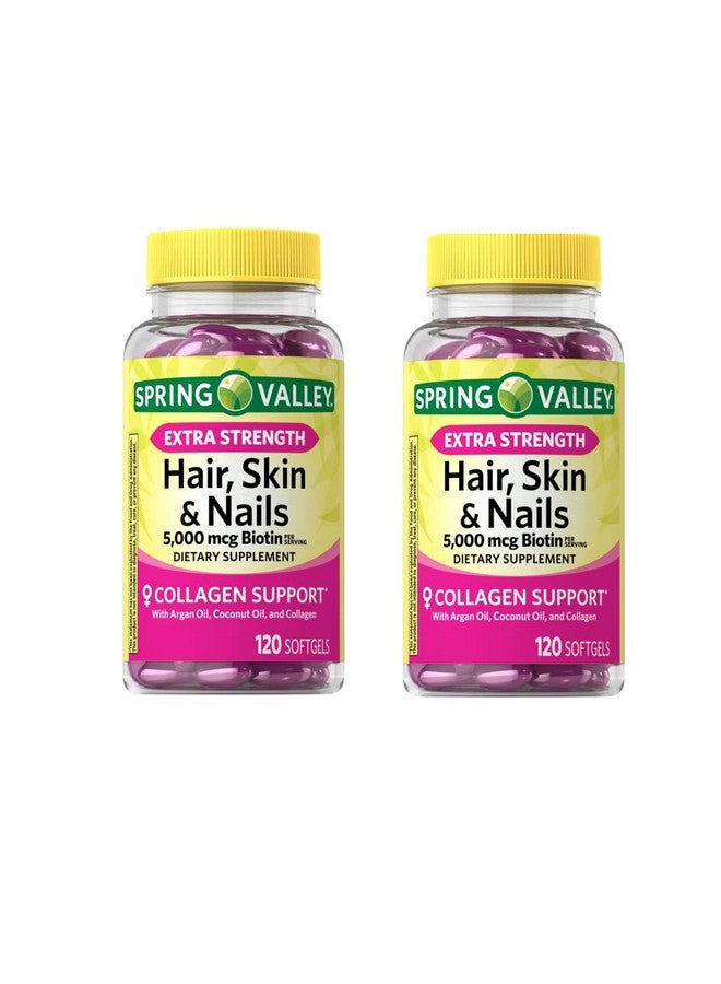 SPRING VALLEY مكمل غذائي أنيكس سبرينغ فالي بيوتين قوي إضافي للشعر والبشرة والأظافر، 5,000 ميكروغرام، 120 حبة (عبوة من 2)، 240 حبة (عبوة من 1) - Image 1