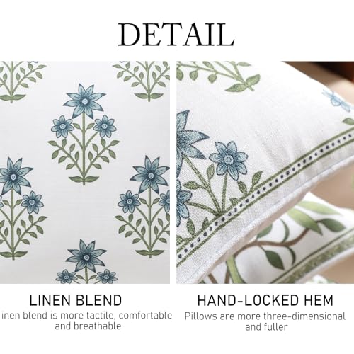 ISAENNE Design Fresh Linen Square Throw Pillow Covers 18"x18" Pack of 2, French White Cottage Cushion Covers with Blue Floral Branches Pattern Decor Pillowcases for Bed,Living Room,Outdoor,Car - Image 5