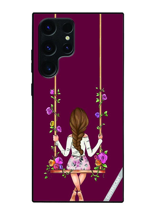 Protective Case Cover For Samsung Galaxy S23 Ultra Girl Swinging Design Multicolour