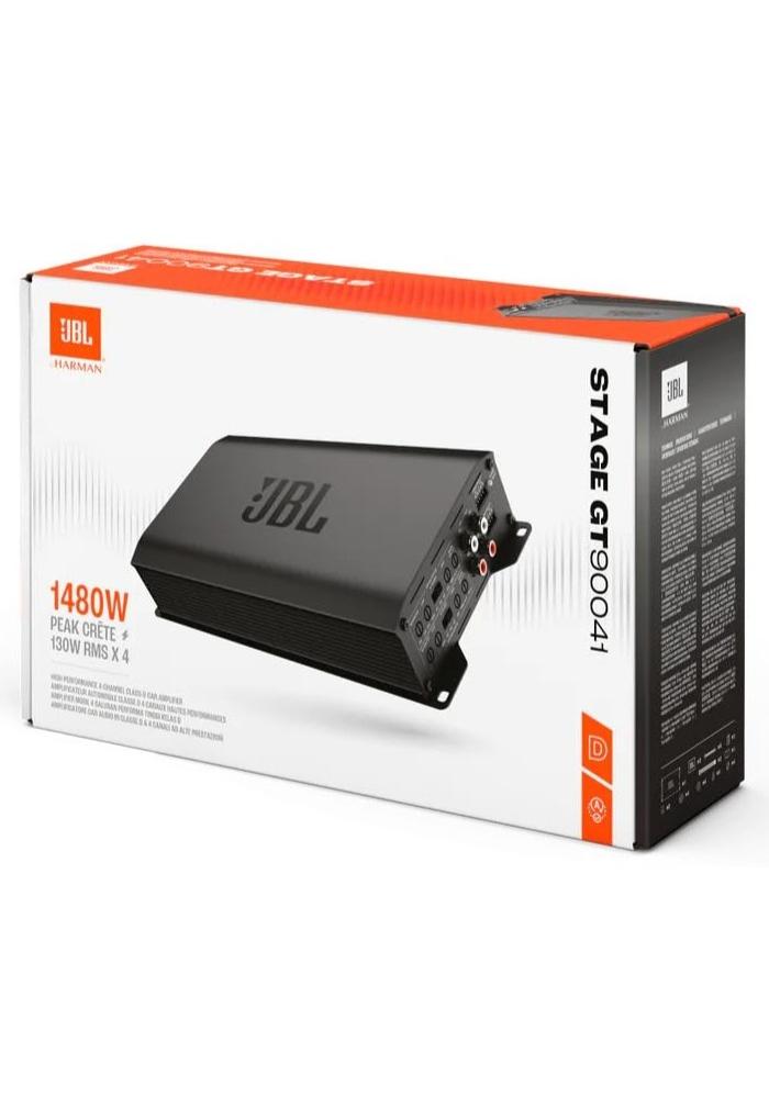 جي بي إل مضخم صوت للسيارة Stage GT90041، طاقة قصوى 1480 واط، 4 قنوات من الفئة D، 130 واط RMS × 4، مثالي للمساحات الصغيرة. - Image 1