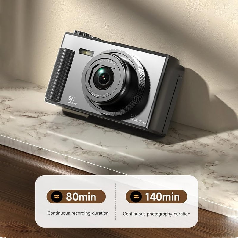 Asixxsix 5K 75MP Digital Camera 18X Zoom Autofocus Vlog Camera With 2 8 Inch Flip Screen Black - Image 4