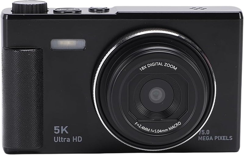 Asixxsix 5K 75MP Digital Camera 18X Zoom Autofocus Vlog Camera With 2 8 Inch Flip Screen Black - Image 1