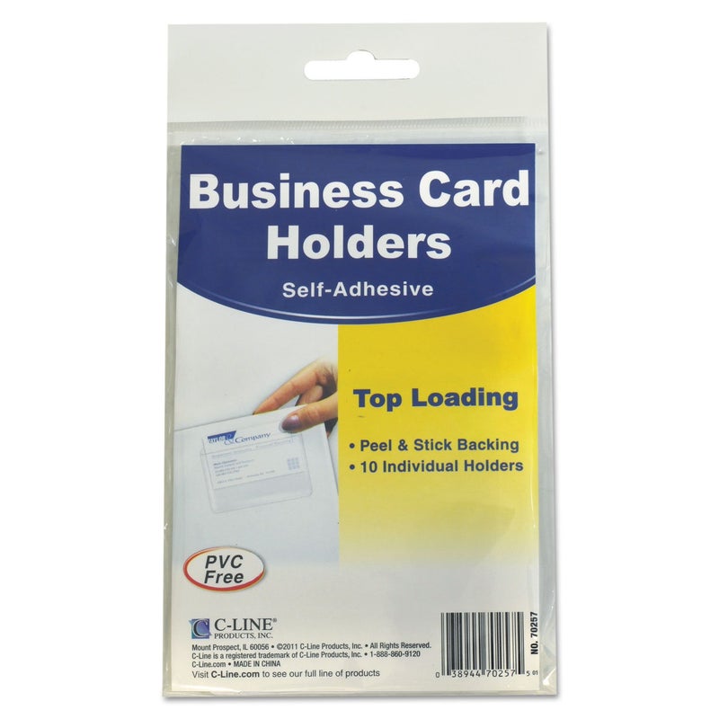 CLine SelfAdhesive Business Card Holders Top Load 2 x 35 Clear 10Pack