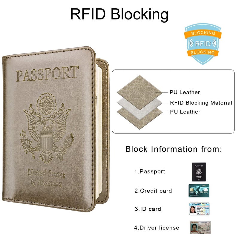 WALNEW WALNEW Passport Holder for Travel, RFID Passport Cover Wallet for Women Men, PU Leather Passport Book Card Holder Case with Pen, Travelling Essentials for Flying  - Image 2