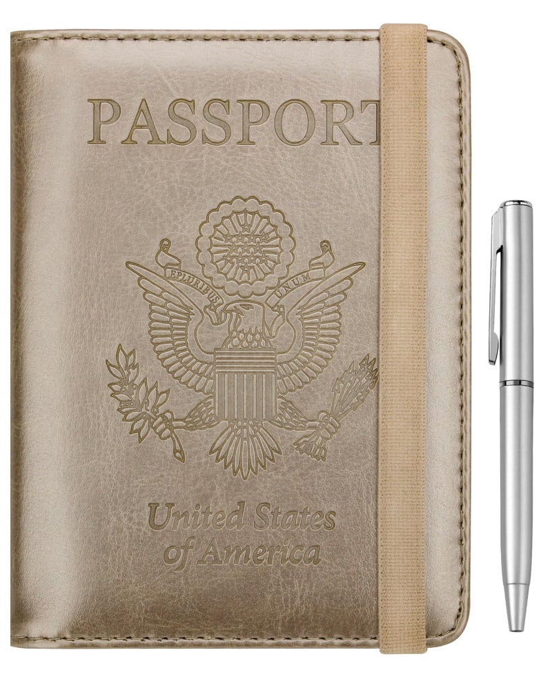 WALNEW WALNEW Passport Holder for Travel, RFID Passport Cover Wallet for Women Men, PU Leather Passport Book Card Holder Case with Pen, Travelling Essentials for Flying  - Image 1