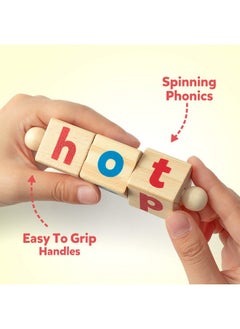 Coogam Coogam Wooden Reading Blocks Short Vowel Rods Spelling Games, Flash Cards Turning Rotating Letter Puzzle for Kids, Site Words Montessori Spinning Alphabet Learning Toy for Preschool Boys Girls  - Image 2