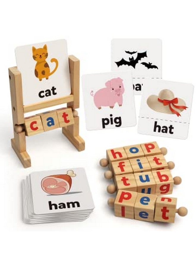 Coogam Coogam Wooden Reading Blocks Short Vowel Rods Spelling Games, Flash Cards Turning Rotating Letter Puzzle for Kids, Site Words Montessori Spinning Alphabet Learning Toy for Preschool Boys Girls  - Image 1