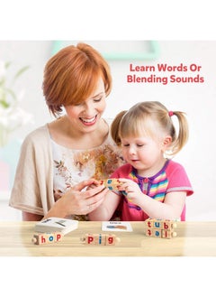 Coogam Coogam Wooden Reading Blocks Short Vowel Rods Spelling Games, Flash Cards Turning Rotating Letter Puzzle for Kids, Site Words Montessori Spinning Alphabet Learning Toy for Preschool Boys Girls  - Image 4