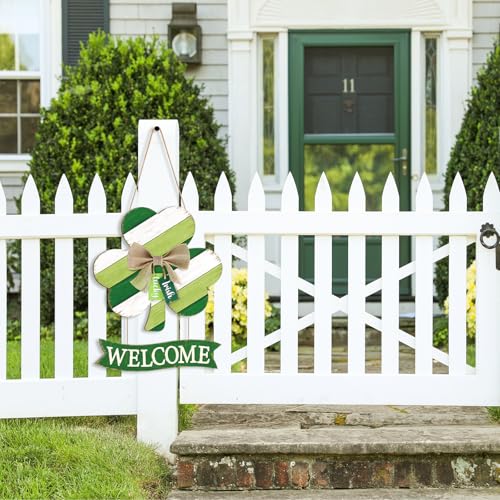 Sophena Wooden St Patricks Day Wreaths for Front Door Decoration Shamrock Door Sign with Bow Wall Signs Clover Spring Decoration Irish Sign Welcome Hanging for Home Decor Party Outdoor Indoor Supply - Image 3