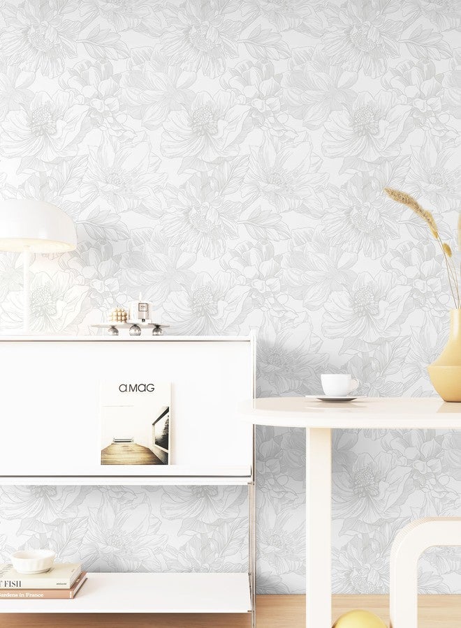 Dimoon 393"x17.3" Peel and Stick Wallpaper Floral Contact Paper Flower Modern White Gray Wallpaper Boho Removable Wall Paper Self Adhesive Contactpaper for Cabinets Drawers Bedroom Thicken Vinyl - Image 3