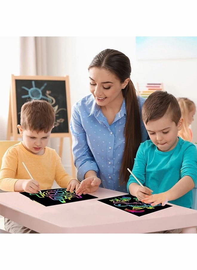 GROIC - Scratch Paper Art Set, Card Scratch Art  and Crafts for Kids, Creative Black Scratch Off Coloring Drawing Toys Kits with Wooden Stylus - Image 1