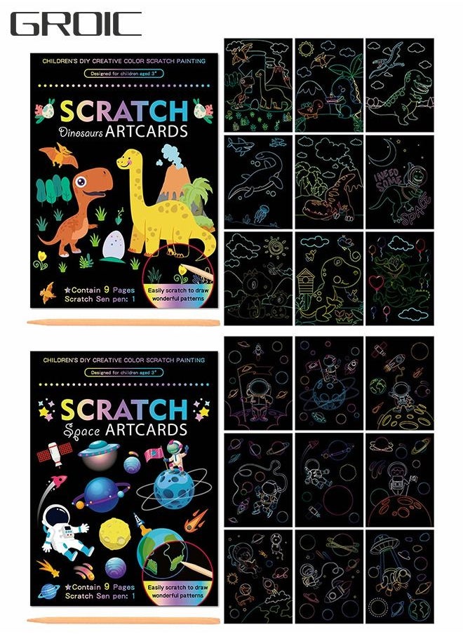 GROIC - Scratch Paper Art Set, Card Scratch Art  and Crafts for Kids, Creative Black Scratch Off Coloring Drawing Toys Kits with Wooden Stylus - Image 1