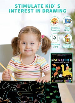 GROIC Scratch Paper Art Set, Card Scratch Art  and Crafts for Kids, Creative Black Scratch Off Coloring Drawing Toys Kits with Wooden Stylus  - Image 3