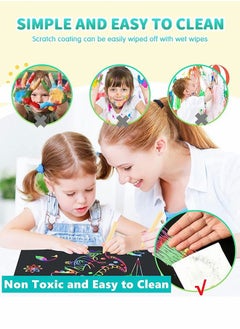 GROIC Scratch Paper Art Set, Card Scratch Art  and Crafts for Kids, Creative Black Scratch Off Coloring Drawing Toys Kits with Wooden Stylus  - Image 4