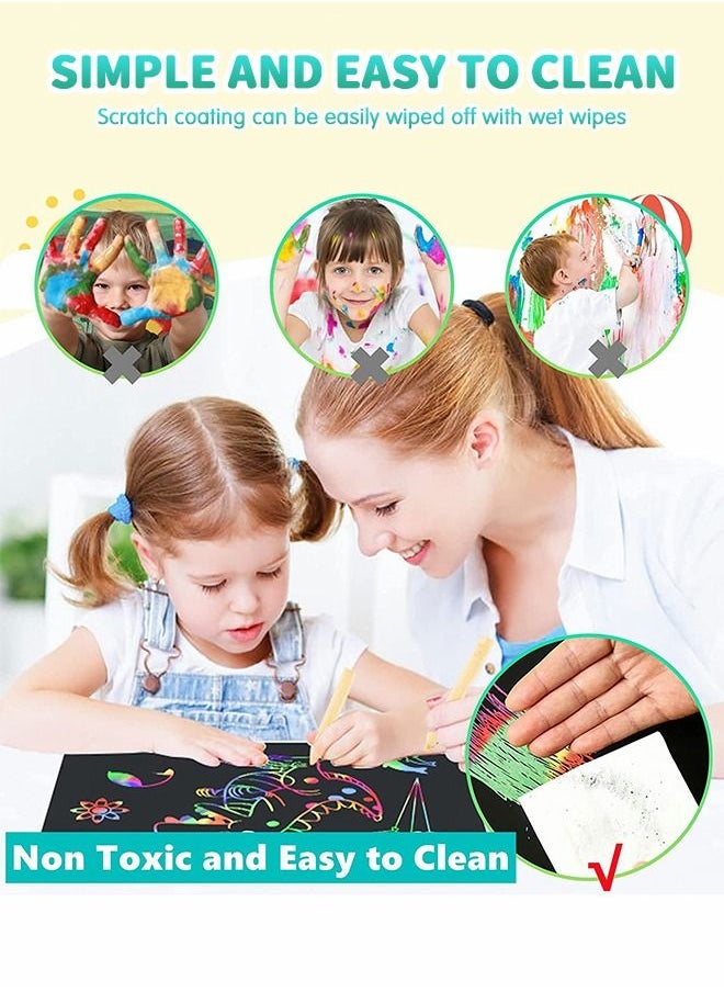 GROIC - Scratch Paper Art Set, Card Scratch Art  and Crafts for Kids, Creative Black Scratch Off Coloring Drawing Toys Kits with Wooden Stylus - Image 1