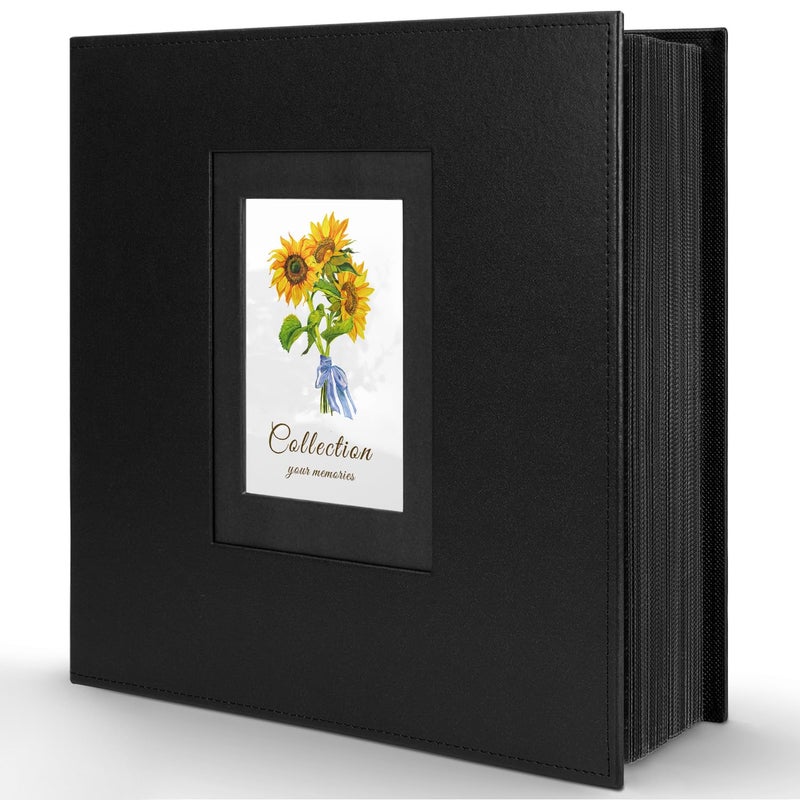 Colemoly Photo Album 4x6 600 Photos, Leather Cover Extra Large Capacity Holds 600 Horizontal and Vertical 4x6 Pictures Record Valentine's Day Christmas Holiday Commemorative Gift(Black, 600 Pockets) - Image 1