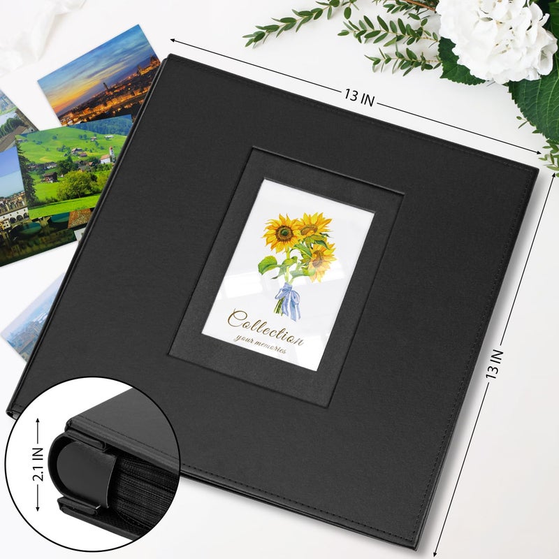 Colemoly Photo Album 4x6 600 Photos, Leather Cover Extra Large Capacity Holds 600 Horizontal and Vertical 4x6 Pictures Record Valentine's Day Christmas Holiday Commemorative Gift(Black, 600 Pockets) - Image 2