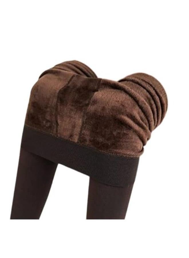 Women's Winter Warm Leggings Women's Winter Warm Leggings Plus Size Solid Color Velvet Women's High Waist Tight Tight Elastic Lycra Soft Lined From Free Size Fits from 60 to 100 Kg, Brown
