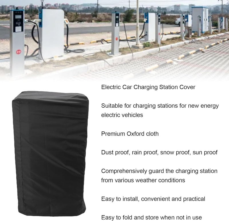 Goshyda Electric Car Charger Cover, Dust Rain Snow Sun Proof EV Charging Station Cover, Oxford Fabric Charger Station Protector Cover for Outdoor (Black) - Image 3