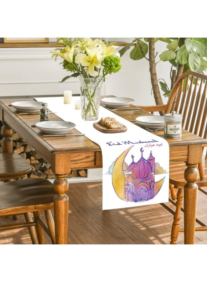 NIBEMINENT Eid Mubarak Table Runner Linen Table Runner 13x70 inches, Star Moon Table Runner, Ramadan Decoration Home Dinning Room Decoration - Image 1