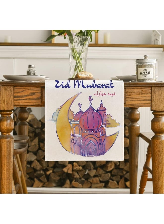 NIBEMINENT Eid Mubarak Table Runner Linen Table Runner 13x70 inches, Star Moon Table Runner, Ramadan Decoration Home Dinning Room Decoration - Image 2