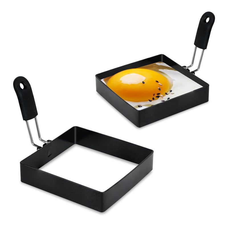 LXLOVESM 2Pack 4 Square Egg Rings Set Silicone Handle Stainless Steel Nonstick For Frying Eggs