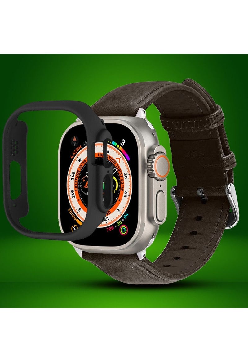 CATANES 2 Packs For Apple Watch Band 49mm Leather Band Buckle Strap Wristband and Black Cup Holder Dark Brown  - Image 2