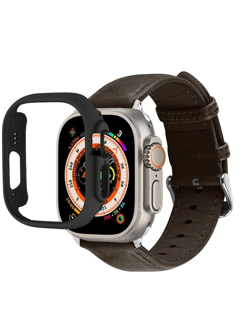 CATANES 2 Packs For Apple Watch Band 49mm Leather Band Buckle Strap Wristband and Black Cup Holder Dark Brown  - Image 3
