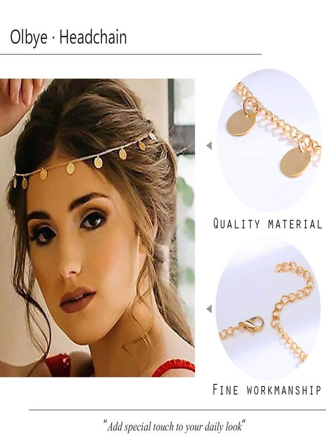 CHIROGRAPHY سلسلة رأس مطلية بالذهب بتصميم بوهيمي للنساء والفتيات من CHIROGRAPHY | طوق رأس مزين بقطع معدنية رقيقة | إكسسوار شعر للعرائس في حفلات الزفاف والمهرجانات | غطاء رأس بوهيمي خفيف الوزن وقابل للتعديل - Image 4