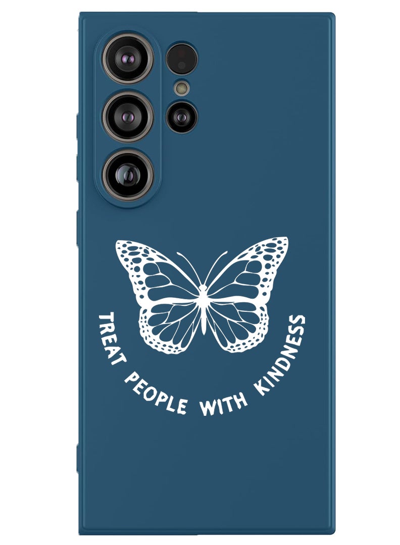 Theodor Protective Slim Fit Case Liquid Silicone Cover with Full Body Protection Anti-Scratch Shockproof Case For Samsung Galaxy S25 Ultra (Blue) - Treat people with kindness-01 - White  - Image 1