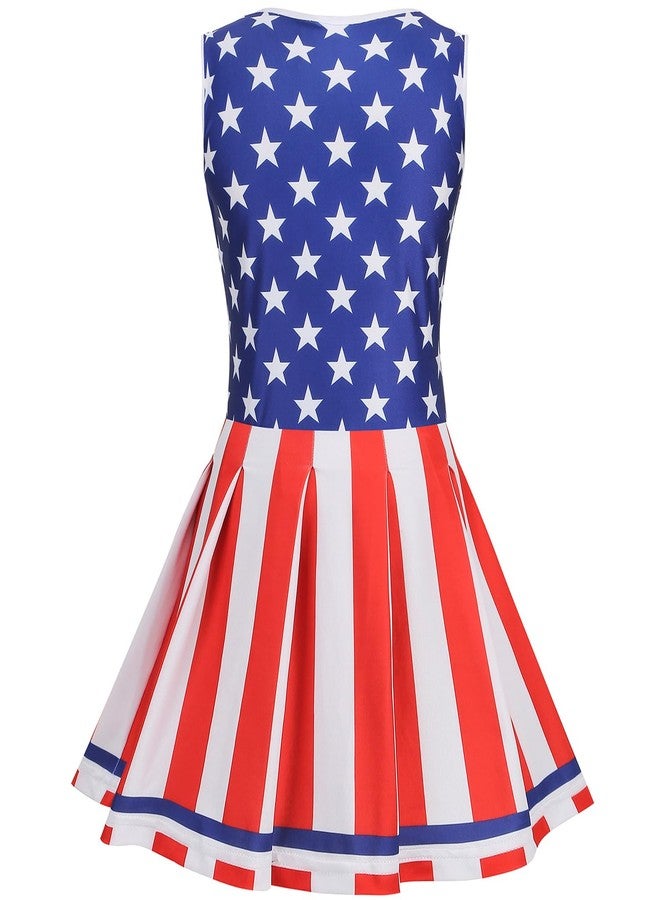 GRAJTCIN Cheerleader Uniform Cheerleading Outfit for Girls Halloween Costume Amerian Flag Dress Independence Day Gift (140, Red) - Image 2