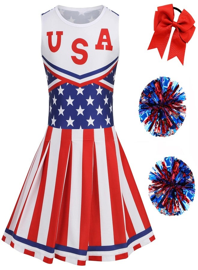 GRAJTCIN Cheerleader Uniform Cheerleading Outfit for Girls Halloween Costume Amerian Flag Dress Independence Day Gift (140, Red) - Image 1