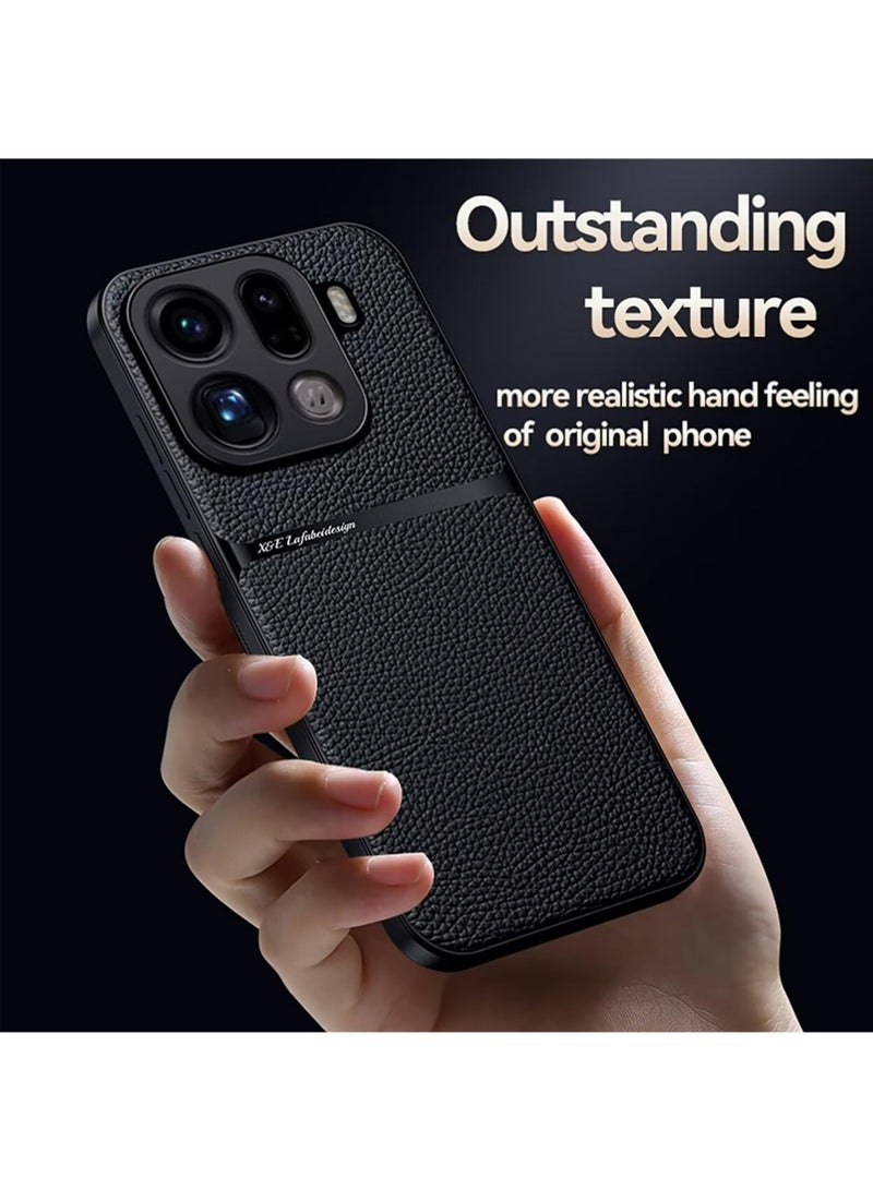 إكس ليفيل القضية لـ Oppo Find X9 Pro ، الجلد الممتاز TPU النسيج الهجين السيليكون غطاء حالة الهاتف غير المنزلق والمقاوم للصدمات - أسود - Image 3