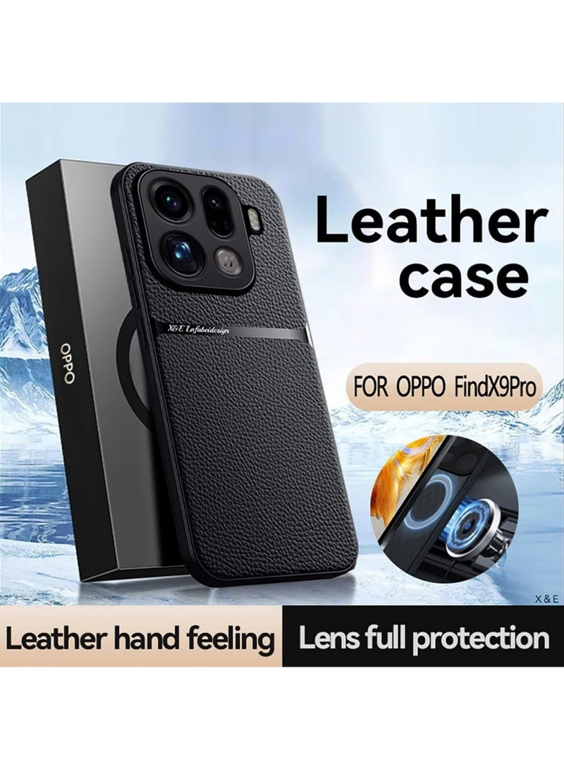 إكس ليفيل القضية لـ Oppo Find X9 Pro ، الجلد الممتاز TPU النسيج الهجين السيليكون غطاء حالة الهاتف غير المنزلق والمقاوم للصدمات - أسود - Image 2