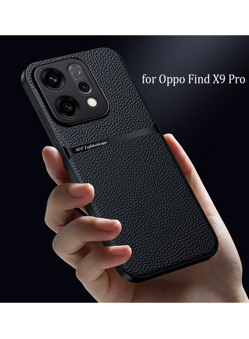 إكس ليفيل القضية لـ Oppo Find X9 Pro ، الجلد الممتاز TPU النسيج الهجين السيليكون غطاء حالة الهاتف غير المنزلق والمقاوم للصدمات - أسود - Image 1
