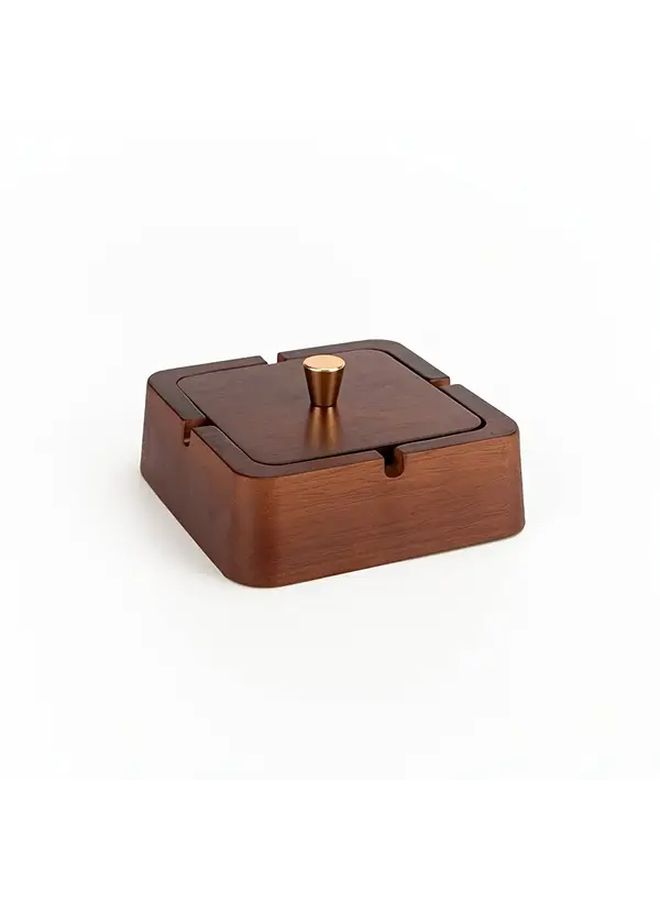 Square Wooden Box Ashtray With Built In Golden Interior Recycled Hardwood Cigar Holder Non Electric Smoking Tray For Home And Office Use Elegant Decor - Image 5