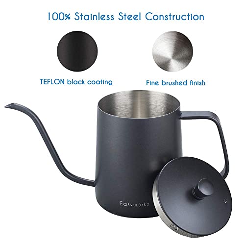 Easyworkz Gage Gooseneck Pour Over Coffee Kettle 12 oz Stainless Steel Hand Drip Coffee Pot With Long Narrow Spout - Image 3