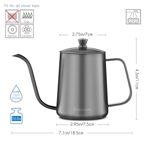 Easyworkz Gage Gooseneck Pour Over Coffee Kettle 12 oz Stainless Steel Hand Drip Coffee Pot With Long Narrow Spout - Image 2