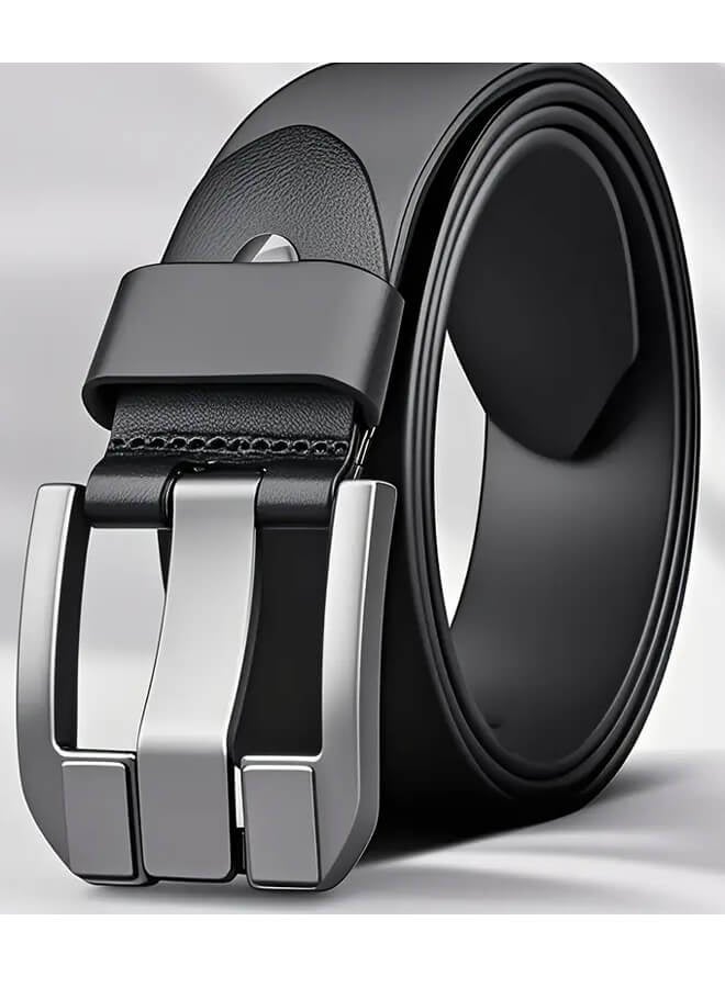Bliszaar Full Grain Leather Belt for Men 120cm Casual Medium Width Black Handmade Durable Alloy Buckle Sweat-Resistant Mens Belt for Jeans Business and Everyday Wear - Image 1