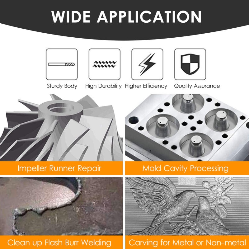 20pcs Double Cut Carbide Rotary Burr Set 1/8in Shank 1/4in and 1/8in Head Size Tungsten Steel Rotary Files Die Grinder Bits for Woodworking Drilling Metal Craving Engraving Polishing - Image 4