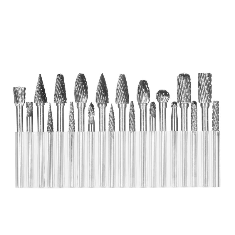 20pcs Double Cut Carbide Rotary Burr Set 1/8in Shank 1/4in and 1/8in Head Size Tungsten Steel Rotary Files Die Grinder Bits for Woodworking Drilling Metal Craving Engraving Polishing - Image 1