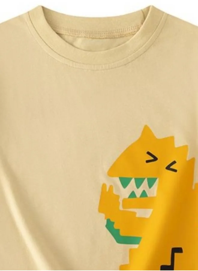 YUNIQEE Tan Printed Short Sleeve Crew Neck T-Shirt